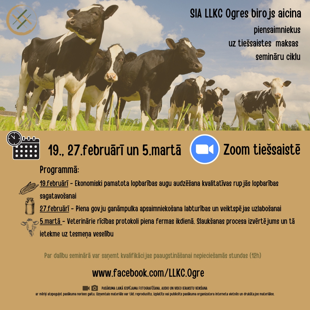 Tiešsaistes semināru cikls piensaimnieku kvalifikācijas celšanai 